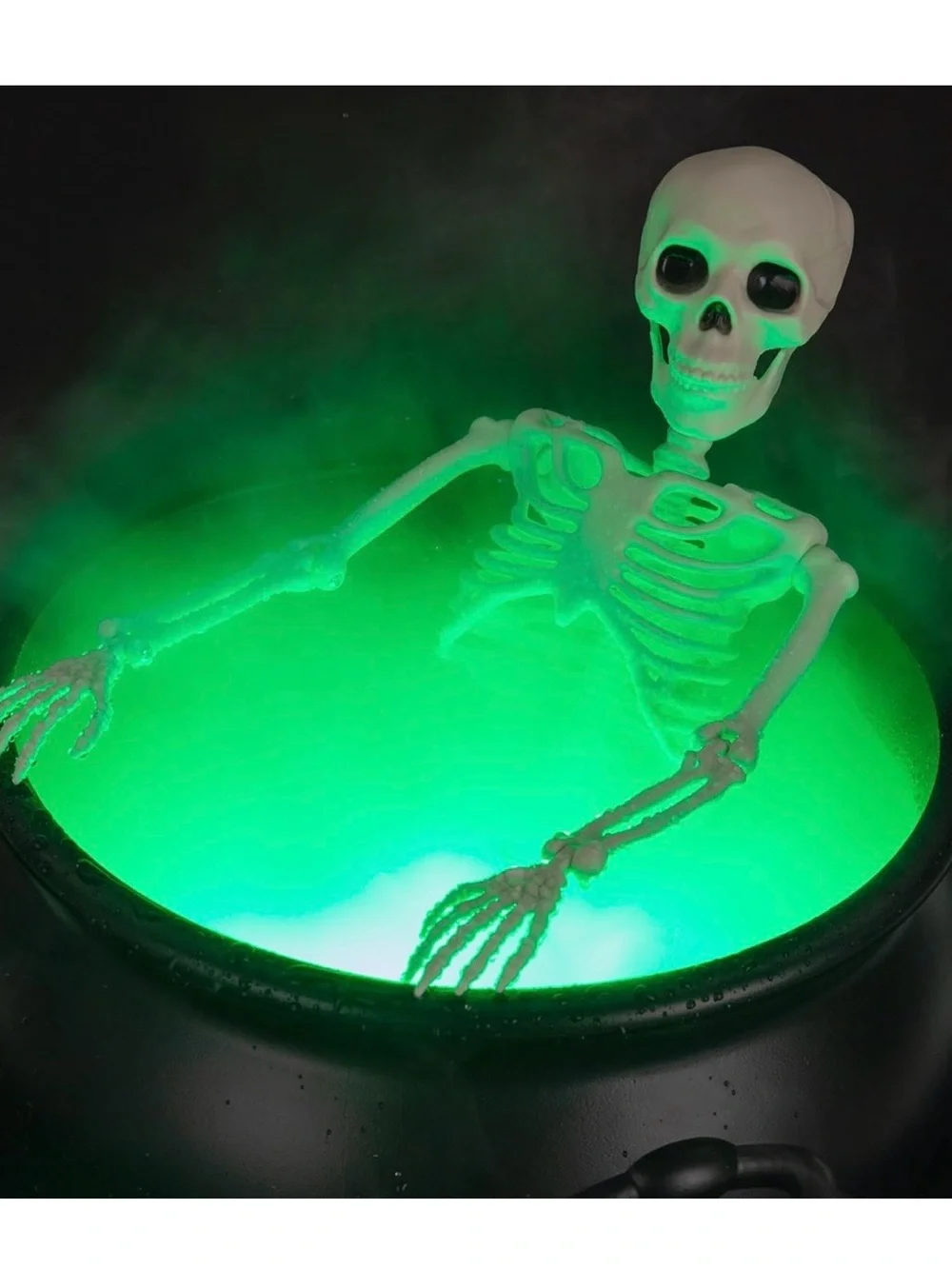 Halloween Hanging Cauldron with Green Glowing Skeleton - Party Decor